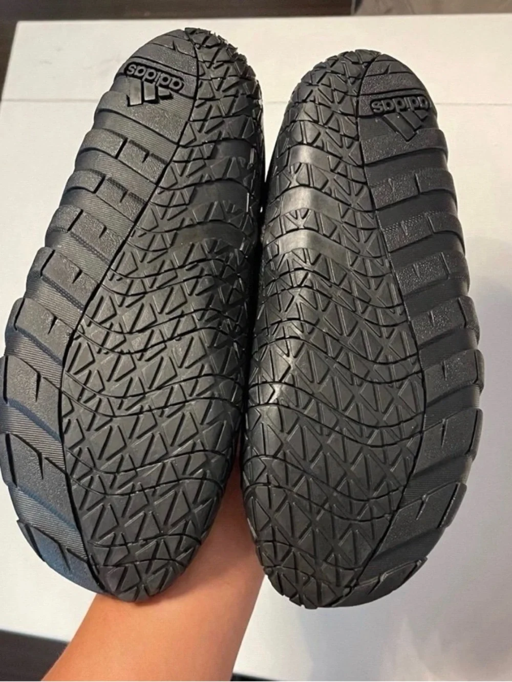 adidas Kids Black Slip-On Water Shoes with Silver Stripes